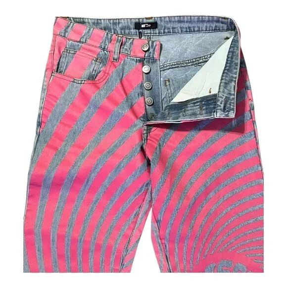 MSFTSrep Jaden Smith Straight Leg Logo Print Jeans Blue Pink Swirl Size 28 - Picture 6 of 13